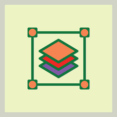 Poster - Abstract layered icon with geometrical shapes and vibrant colors symbolizing data stacking