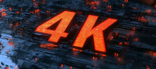 Poster - Glowing Digital 4K on Futuristic Circuit Board. Technology Background, Ultra HD Concept