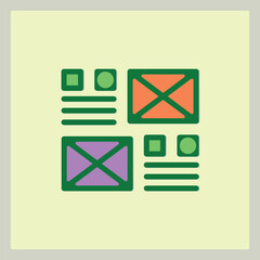 Poster - Four Boxes with Green Borders and Abstract Symbols in Various Colors