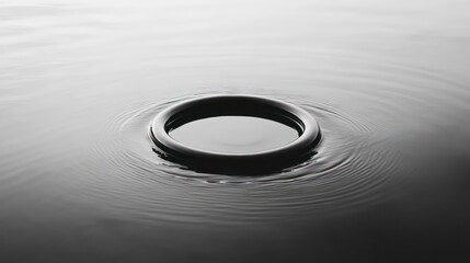 Poster - Dark ring floating on calm water, creating concentric ripples.