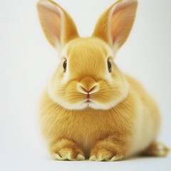 Poster - Cute fluffy orange rabbit posing calmly on a white background