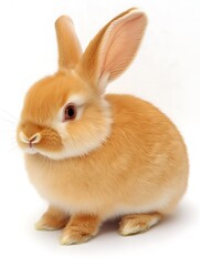 Wall Mural - Cute fluffy orange rabbit sitting on a white background, showcasing its soft fur and playful demeanor (1)