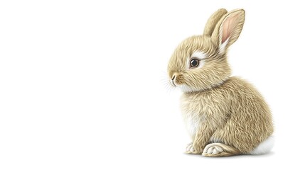 Poster - Cute fluffy rabbit sitting on a white background, ideal for animal lovers