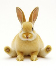 Poster - Cute fluffy rabbit sitting upright on a plain background, showcasing its adorable features