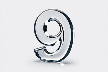 Aufkleber - A 3D render of the number nine, crafted from clear glass with a sleek, modern design.