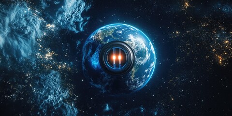 Wall Mural - A planet with a blue and white circle on it. The circle is surrounded by a blue and white space