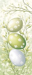 Canvas Print - Decorative Easter eggs with floral patterns surrounded by greenery