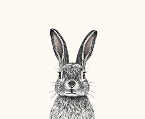 Poster - Detailed illustration of a rabbit with expressive features on a plain background