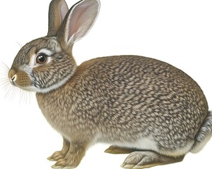 Wall Mural - Detailed illustration of a rabbit in a natural pose with soft fur (1)