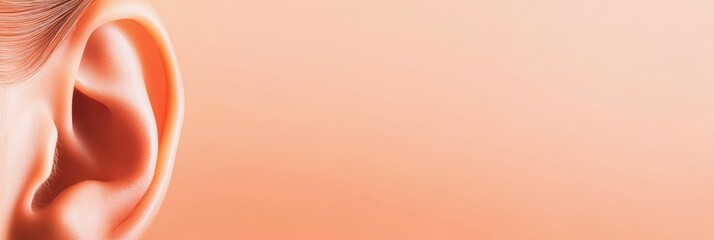 Poster - Highlighting a clean, healthy ear against a soft peach background, creating a visually appealing image for healthcare, audiology, and wellness campaigns promoting auditory health