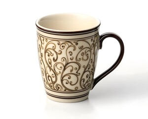 Canvas Print - Elegant ceramic mug with intricate swirl patterns on a white background