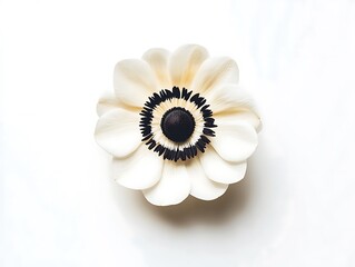 Wall Mural - Elegant white flower with dark center, isolated on light background