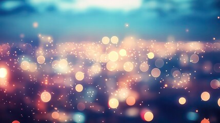 Poster - Abstract bokeh lights background with blurred city lights at night, glowing sparkles and vibrant colors.