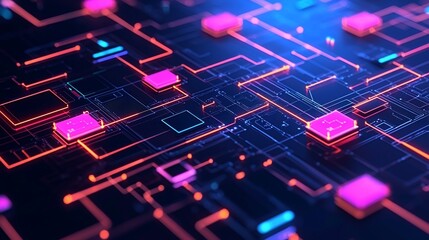 Poster - Abstract glowing circuit board, technology background.