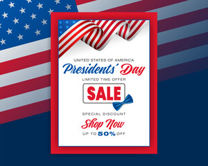 Poster - Holidays, design, background with handwriting texts and national flag colors for American Presidents Day, sales and commercial event; Vector illustration.