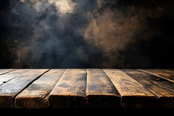 Wall Mural - empty wooden table top on dark grunge background for product placement