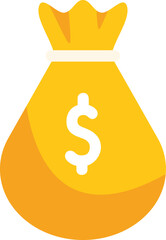 Poster - Bulging yellow money bag tied with a white string is overflowing with cash savings