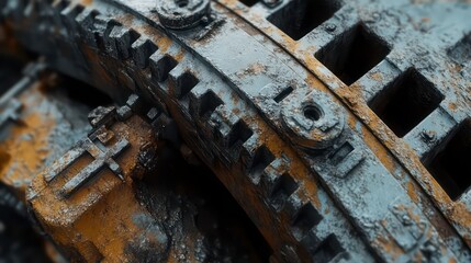Poster - Close-up of rusty, weathered industrial gears and machinery components.