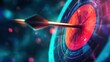 © thenort - Arrow hitting the center of a futuristic target.