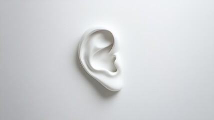 Poster - White ear sculpture resting on a white background, symbolizing hearing, sound, and hearing problems, ideal for healthcare and audiology related projects