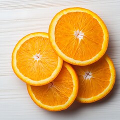 Canvas Print - Freshly sliced orange rounds arranged on a light wooden surface