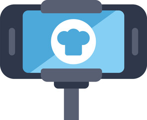 Poster - smartphone showing chef hat icon attached to selfie stick is about food blogging and cooking tutoria