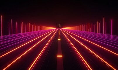 Wall Mural - Futuristic neon-lit pathway stretching into a vibrant horizon at night