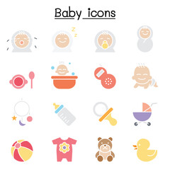 Poster - Baby icon set in thin line style