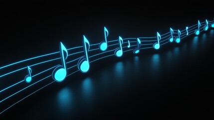 Aufkleber - Flowing turquoise music notes against a dark background create a captivating visual representation of musical rhythm and harmony, evoking the essence of melody and sound