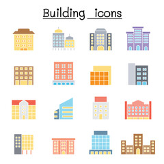 Poster - Building icon set in thin line style