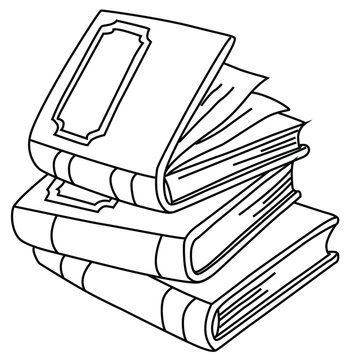 Cute cartoon hand drawn vector stack of books coloring page.