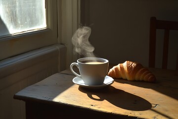 Wall Mural - Warm Morning Coffee and Croissant