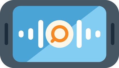 Poster - smartphone is displaying voice search interface with sound wave and magnifying glass icon