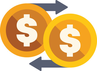 Poster - Two golden coins with dollar sign exchanging money with arrows, currency concept