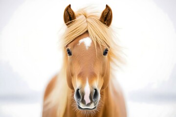 Poster - Palomino horse portrait, winter landscape