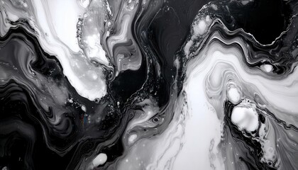 Aufkleber - abstract monochrome fluid marble texture with bold black and white swirls, perfect for decorative art and modern design concepts  