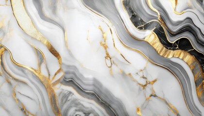 Poster - elegant abstract marble texture with gold veins, black and white swirls, luxurious glossy pattern for background, wallpaper, interior design