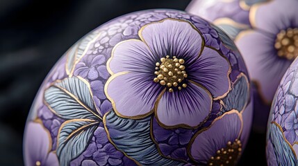 Poster - Elegant and Ornamental Floral Pattern with Vibrant Purple Petals Soft Focus and Delicate Botanical Details  Close up of a Blooming Flower with a Vintage Timeless Aesthetic