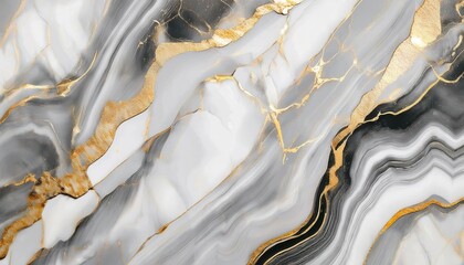 Poster - elegant abstract marble texture with gold veins, black and white swirls, luxurious glossy pattern for background, wallpaper, interior design