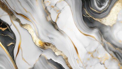 Poster - elegant abstract marble texture with gold veins, black and white swirls, luxurious glossy pattern for background, wallpaper, interior design