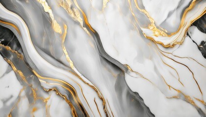 Wall Mural - elegant abstract marble texture with gold veins, black and white swirls, luxurious glossy pattern for background, wallpaper, interior design