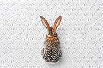 Poster - Rabbit sitting on a textured white background, showcasing its fur detail