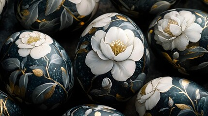 Poster - Lush elegant floral arrangement of white and pink blooms against a dark moody botanical background  Luxurious romantic and captivating organic design