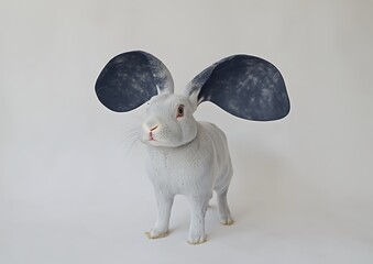 Poster - Realistic rabbit model with oversized ears against a plain background