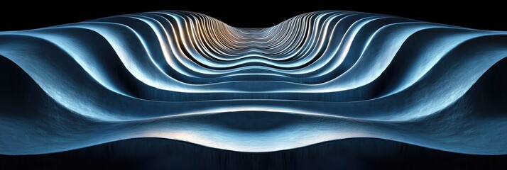 Poster - symmetrical waves create an intricate abstract pattern in blue tones