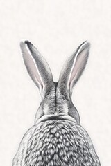 Sticker - Rear view of a grey rabbit with large ears against a soft background