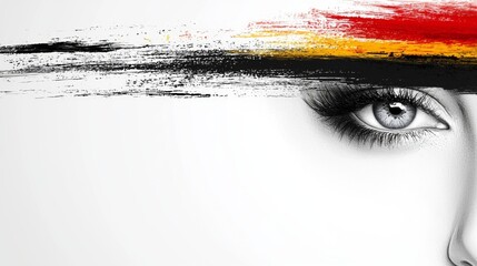 Wall Mural -   a woman's eye with the colors of the German flag painted on it against a white background