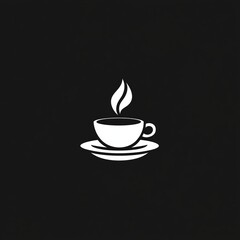 Wall Mural -  a black and white cup of coffee on a black background, with a saucer underneath it The cup is filled with a steaming hot beverage, likely coffee, and the steam ris