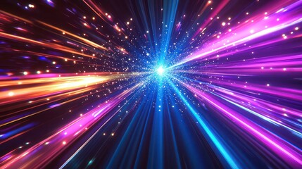 Poster - Abstract light streaks converging at a central point, creating a dynamic and colorful visual effect.