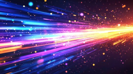 Poster - Abstract colorful light streaks and particles radiating outwards, creating a dynamic and energetic visual.